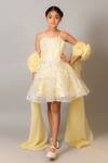 Buy_Kirti Agarwal - Pret N Couture_Yellow Net, Organza Sequins Designer Dress With Drape Sleeves _at_Aza_Fashions
