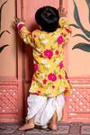 Shop_Kirti Agarwal - Pret N Couture_Yellow Linen, Cotton, Silk Embroidery Floral Kurta And Dhoti Pant Set _at_Aza_Fashions