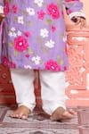 Kirti Agarwal - Pret N Couture_Purple Linen, Cotton Embroidery Lavender Floral Kurta And Pyjama Set _Online_at_Aza_Fashions
