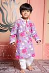 Buy_Kirti Agarwal - Pret N Couture_Purple Linen, Cotton Embroidery Lavender Floral Kurta And Pyjama Set _Online_at_Aza_Fashions