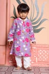 Buy_Kirti Agarwal - Pret N Couture_Purple Linen, Cotton Embroidery Lavender Floral Kurta And Pyjama Set _at_Aza_Fashions