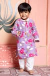 Shop_Kirti Agarwal - Pret N Couture_Purple Linen, Cotton Embroidery Lavender Floral Kurta And Pyjama Set _Online_at_Aza_Fashions