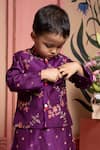 Kirti Agarwal - Pret N Couture_Purple Silk, Cotton Embroidery Bundi Kurta Set _Online_at_Aza_Fashions