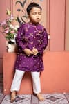 Buy_Kirti Agarwal - Pret N Couture_Purple Silk, Cotton Embroidery Bundi Kurta Set _at_Aza_Fashions