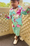 Shop_Kirti Agarwal - Pret N Couture_Green Linen, Cotton Floral Print Sea Blazer And Pant Set _at_Aza_Fashions