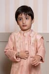 Kirti Agarwal - Pret N Couture_Peach Chanderi, Lurex Embroidery Designer Kurta Jacket Pyjama Set _Online_at_Aza_Fashions