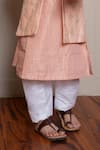 Buy_Kirti Agarwal - Pret N Couture_Peach Chanderi, Lurex Embroidery Designer Kurta Jacket Pyjama Set _Online_at_Aza_Fashions