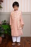 Shop_Kirti Agarwal - Pret N Couture_Peach Chanderi, Lurex Embroidery Designer Kurta Jacket Pyjama Set _Online_at_Aza_Fashions