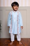 Buy_Kirti Agarwal - Pret N Couture_Blue Silk, Cotton Embroidery Powder Kurta And Pyjama Set _at_Aza_Fashions