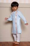 Buy_Kirti Agarwal - Pret N Couture_Blue Silk, Cotton Embroidery Powder Kurta And Pyjama Set _Online_at_Aza_Fashions