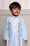 Shop_Kirti Agarwal - Pret N Couture_Blue Silk, Cotton Embroidery Powder Kurta And Pyjama Set _Online_at_Aza_Fashions