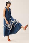 Buy_Kharakapas_Blue Cotton V-neck Fern Designer Jumpsuit _Online_at_Aza_Fashions