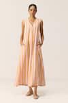 Buy_Kharakapas_Pink Cotton V-neck Striped Mangotrail Jumpsuit _at_Aza_Fashions