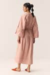 Shop_Kharakapas_Pink Cotton Mandarin Collar Rose Tier Dress _at_Aza_Fashions