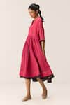 Kharakapas_Pink Cotton Split V-neck Berry Beam Dress _Online_at_Aza_Fashions
