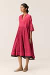 Shop_Kharakapas_Pink Cotton Split V-neck Berry Beam Dress _Online_at_Aza_Fashions