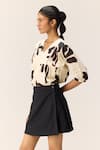 Shop_Kharakapas_Off White Cotton Embroidery V-neck And Black Tulia Top _Online_at_Aza_Fashions
