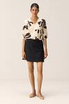 Buy_Kharakapas_Off White Cotton Embroidery V-neck And Black Tulia Top _at_Aza_Fashions