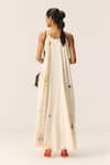 Shop_Kharakapas_Off White Cotton V-neck Chalky Blooms Dress _at_Aza_Fashions