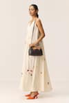 Kharakapas_Off White Cotton V-neck Chalky Blooms Dress _Online_at_Aza_Fashions
