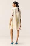 Shop_Kharakapas_Off White Cotton Embroidery Collared Pearls In A Garden Dress _at_Aza_Fashions