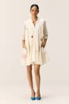 Buy_Kharakapas_Off White Cotton Embroidery Collared Pearls In A Garden Dress _at_Aza_Fashions