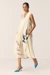 Kharakapas_Off White Cotton V-neck Magnolia Dress _Online_at_Aza_Fashions