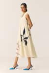 Buy_Kharakapas_Off White Cotton V-neck Magnolia Dress _Online_at_Aza_Fashions