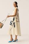Kharakapas_Off White Cotton V-neck Magnolia Dress _at_Aza_Fashions
