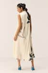 Shop_Kharakapas_Off White Cotton V-neck Magnolia Dress _at_Aza_Fashions