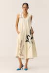 Buy_Kharakapas_Off White Cotton V-neck Magnolia Dress _at_Aza_Fashions