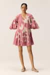 Kharakapas_Pink Cotton V-neck Lovespell Mul Dress _Online_at_Aza_Fashions