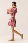 Buy_Kharakapas_Pink Cotton V-neck Lovespell Mul Dress _Online_at_Aza_Fashions