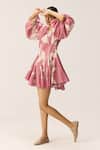 Shop_Kharakapas_Pink Cotton V-neck Lovespell Mul Dress _Online_at_Aza_Fashions