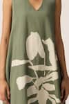 Shop_Kharakapas_Green Cotton V-neck Faded Herb Dress _Online_at_Aza_Fashions