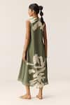 Shop_Kharakapas_Green Cotton V-neck Faded Herb Dress _at_Aza_Fashions