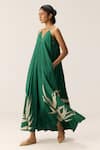 Kharakapas_Green Cotton V-neck Tender Fern Dress _Online_at_Aza_Fashions