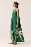 Buy_Kharakapas_Green Cotton V-neck Tender Fern Dress _Online_at_Aza_Fashions