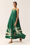 Shop_Kharakapas_Green Cotton V-neck Tender Fern Dress _Online_at_Aza_Fashions