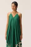 Buy_Kharakapas_Green Cotton V-neck Tender Fern Dress 