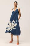 Buy_Kharakapas_Blue Cotton V-neck Dust Storm Navy Dress 