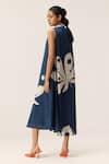 Shop_Kharakapas_Blue Cotton V-neck Dust Storm Navy Dress _at_Aza_Fashions