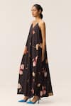Shop_Kharakapas_Charcoal Cotton V-neck Floral Maxi Dress _Online_at_Aza_Fashions