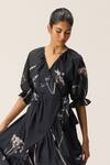 Kharakapas_Black Cotton V-neck Eclipse Wrap Dress _Online_at_Aza_Fashions
