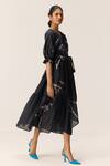Buy_Kharakapas_Black Cotton V-neck Eclipse Wrap Dress 