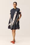 Kharakapas_Black Round Neck Phantom Leaves Dress _Online_at_Aza_Fashions