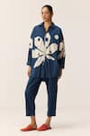 Shop_Kharakapas_Blue Cotton Collared Ocean Storm Shirt And Pant Co-ord Set _Online_at_Aza_Fashions