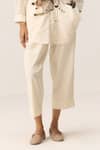 Kharakapas_Off White Cotton Collared Sunpetal Shirt And Pant Co-ord Set _Online_at_Aza_Fashions