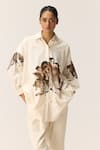 Shop_Kharakapas_Off White Cotton Collared Sunpetal Shirt And Pant Co-ord Set _Online_at_Aza_Fashions