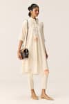Shop_Kharakapas_Off White Cotton Mandarin Collar French Hydrangeas Kurta Set _Online_at_Aza_Fashions